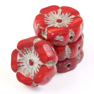 12mm Hibiscus Flower Beads Bright Red Opaline Mix with Light Grey Wash Czech Glass Flower Beads for Spring Jewelry 177 image 2