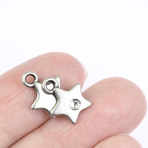 Tiny Silver Star Charm with Clear Crystal TierraCast Dark Antique Silver Pewter Charm 11mm x 14mm Celestial Flat Star Drop P2670 image 3