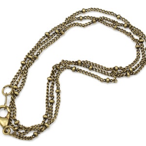 Chaîne de collier fine et délicate de 45,7 cm Chaîne en laiton antique pour bijoux Épaisseur fine de 1 mm avec chaîne satellite de perles de 2 mm pour pendentifs image 2