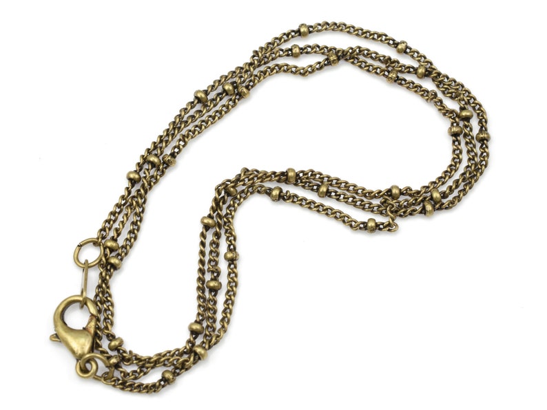 Chaîne de collier fine et délicate de 45,7 cm Chaîne en laiton antique pour bijoux Épaisseur fine de 1 mm avec chaîne satellite de perles de 2 mm pour pendentifs image 2