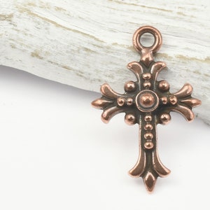 Cross Pendants Antique Copper Pendants Fleur Cross Charm Fleur de Lis French Lily TierraCast Pewter Dark Copper P936 image 2