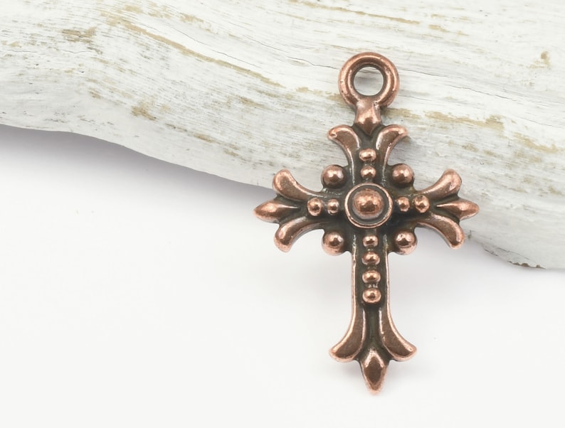 Cross Pendants Antique Copper Pendants Fleur Cross Charm Fleur de Lis French Lily TierraCast Pewter Dark Copper P936 image 2