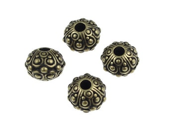 Antique Brass Beads - Large Hole Beads - TierraCast Pewter Brass Oxide OASIS Metal Beads - Bronze Bali Beads (PAS15)