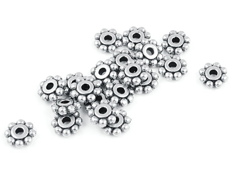 Silver Spacer Beads 6mm Daisy Beads TierraCast Antique Silver Beads H…
