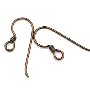 Niobium Earring Wires - Dark Brown Antique Brass Hypoallergenic Ear Findings - Bronze French Hook Wires with Coil  (PH28)