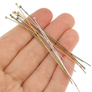 48 Gold Ball Pins 3 Gold Plated Ball Head Pins 21 Gauge 21 g 3 Inch Ballpin Headpin Findings image 2