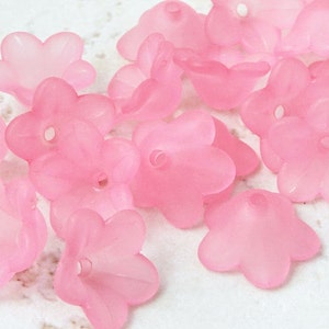 18 LIGHT PINK Flower Beads Frosted Lucite Flower Bead 7mm x 13mm Trumpet Flower Beads Candy Pink Bubblegum Pink Light Rose Pink Beads image 1