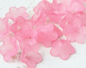 18 LIGHT PINK Flower Beads Frosted Lucite Flower Bead 7mm x 13mm Trumpet Flower Beads Candy Pink Bubblegum Pink Light Rose Pink Beads