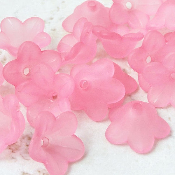 18 LIGHT PINK Flower Beads Frosted Lucite Flower Bead 7mm x 13mm Trumpet Flower Beads Candy Pink Bubblegum Pink Light Rose Pink Beads