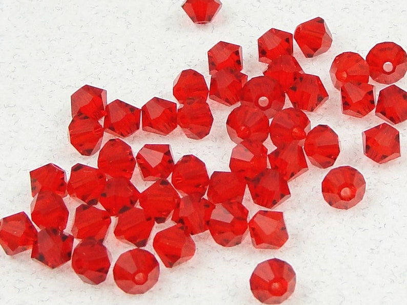 48 LIGHT SIAM 4mm Bicone Beads Candy Apple Bright Red Beads Christmas Red Swarovski Beads Article 5301 5328 4mm Crystal Beads image 1