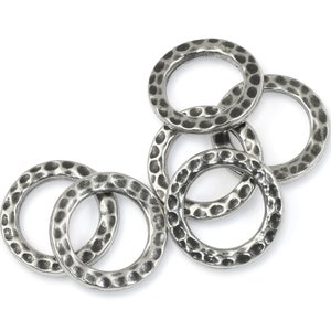 13mm Hammertone Rings - Antique Pewter Ring Flat Circle Charms - Textured Metal Rings TierraCast Dark Antique Silver Closed Rings (P2628)