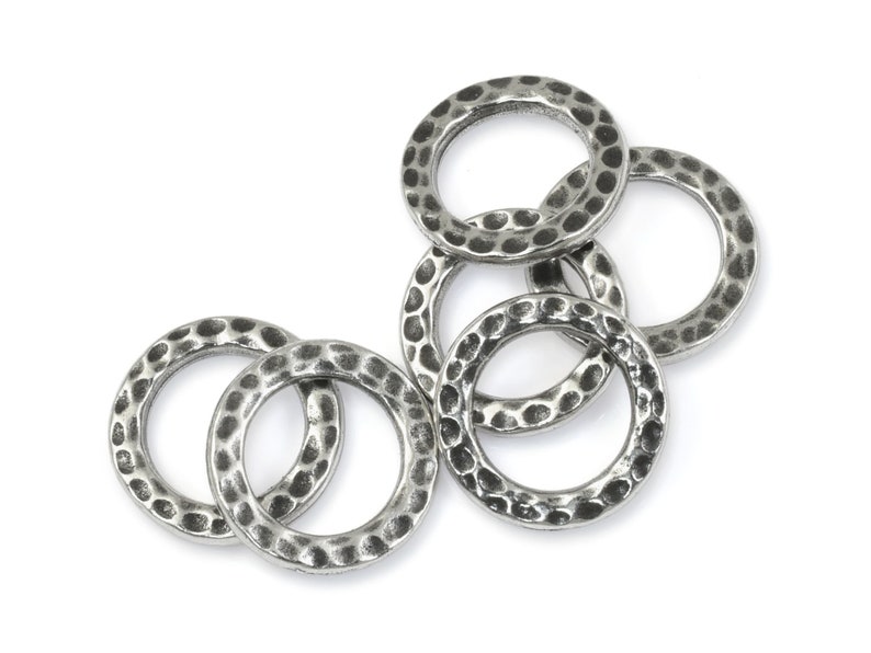 13mm Hammertone Rings Antique Pewter Ring Flat Circle Charms Textured Metal Rings TierraCast Dark Antique Silver Closed Rings P2628 image 1