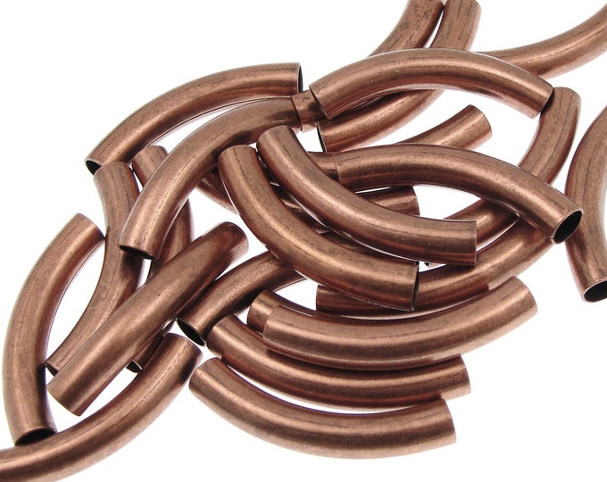24 Noodle Beads 30mm X 5mm Antique Copper Plated Curved Tube Beads Dark