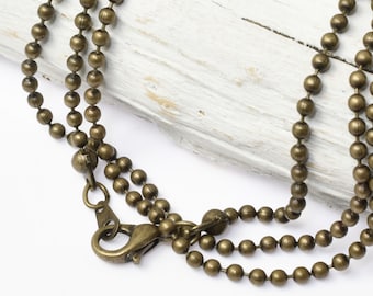 Bag of 12 - 2mm Ball Chain in Antique Brass - 18" Finished Necklace Chain for Pendants - Vintage Bronze Color Chain for Jewelry   (C129-18)