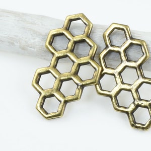 TierraCast Honeycomb Charms Bronze Jewelry Charms Antique Brass Charms of Bee Honey Combs Link Connectors for Jewelry Making P1972 image 2