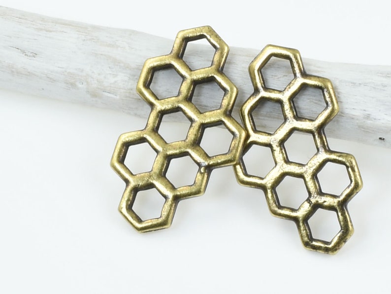 TierraCast Honeycomb Charms Bronze Jewelry Charms Antique Brass Charms of Bee Honey Combs Link Connectors for Jewelry Making P1972 image 2