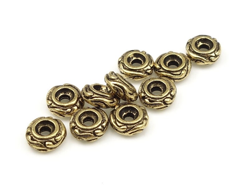 Antique Gold Beads TierraCast WOODLAND Beads Gold Beads for Bohemian Jewelry Nature Organic Beads Donut Rondelle Spacers P308 image 2