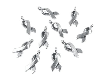 10 Ribbon Charms Antique Silver Awareness Charms Cancer Awareness Ribbons TierraCast Pewter  (P11)