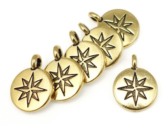 Mini North Star Charm - TierraCast Antique Gold Charms for Jewelry Making - 11mm Diameter Gold Pendant - 6 or more pieces (P1622)