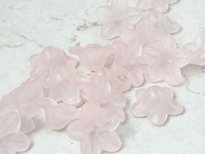 18 ROSALINE Pink Lucite Flower Bead Frosted Pale Pink Flower 7mm x 13mm Trumpet Flower Beads Light Pink Beads Light Rose image 1