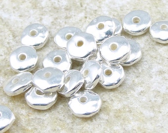 100 Silver Beads 7mm Nugget  Spacer Beads Bright Silver Spacers TierraCast Pewter Heishi Beads Metal Beads BULK BAG (PS186)