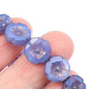 12mm Hibiscus Flower Beads Blue Flower Beads Sapphire Blue Opaline with Purple Bronze Czech Glass Flower Beads for Spring Jewelry 187 image 6