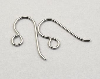 50 Grey Niobium Earring Findings - Hypoallergenic Ear Wires - Natural Niobium Gray French Hook Ear Findings (PH38)