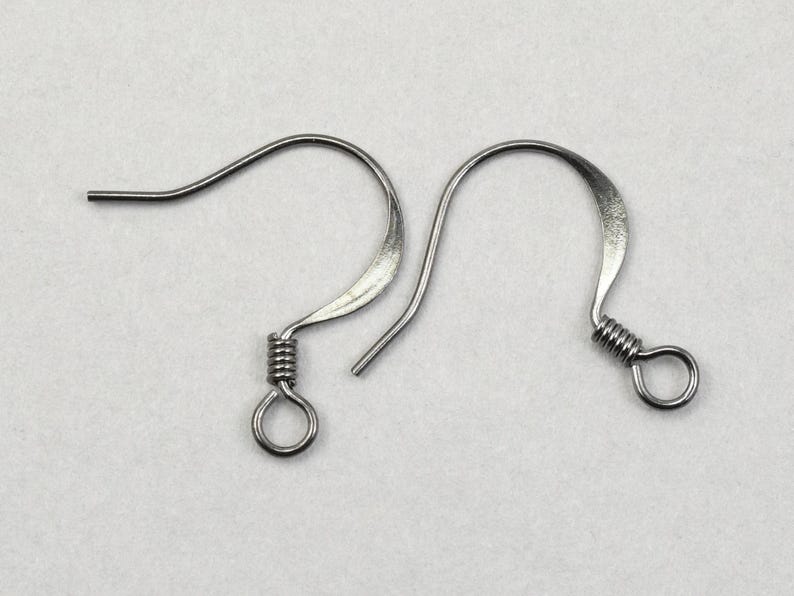 48+ Pieces of Earring Wires with Coil Accent - GUNMETAL Ear Wire Findings - Gun Metal Black Grey Plated Fish Hook French Hooks #FB704 image 3