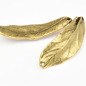 2 Antique Gold Leaf Link Double Hole Large Leaf Bracelet Link 3 Dimensional 50mm Centerpiece for Autumn Fall Jewelry image 5