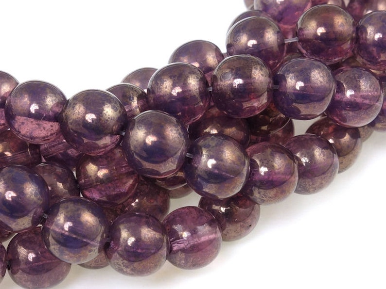 25 Milky Pink Moon Dust 8mm Round Beads Radiant Orchid Czech Glass Beads Grape Plum Czech Druks image 1