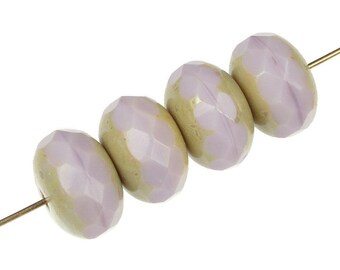 Lavender Purple Beads - 12 Jablonex 14mm x 9mm Czech Glass Rondelle Beads - Opaque Lavender Purple Picasso BULK BAG