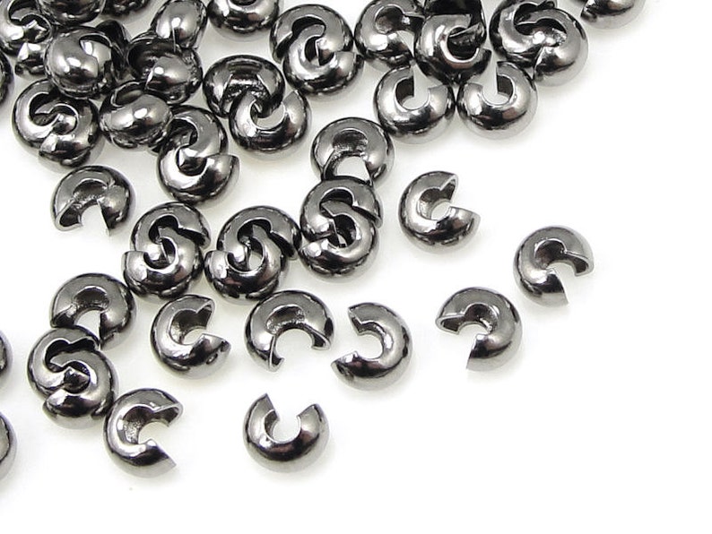 144 Crimp Covers 3mm Gunmetal Crimp Covers Gun Metal Crimp Cover Findings Gunmetal Findings FB11 image 1