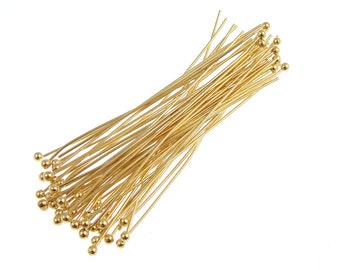 48 Gold Ball Headpins 2" Gold Plated Ballpins 22 Gauge Ball Pins 22 G Ball Head Pin Findings (FB6)