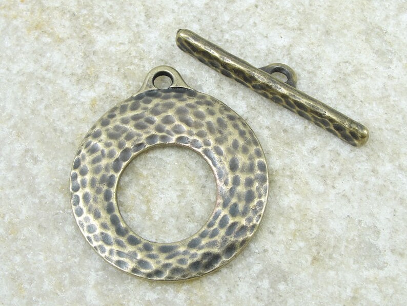 TierraCast ARTISAN Clasp Very Large Antique Brass Toggle Clasp Findings Bronze Hammertone Hammered Texture Metal PF2038 image 1