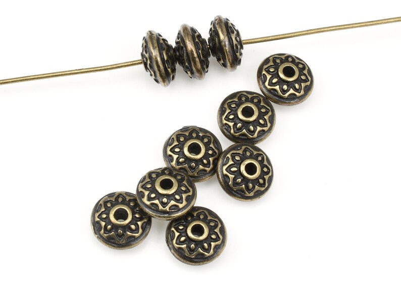 TierraCast Lotus Spacer Bead Antique Brass Beads for Jewelry Making 7mm Diameter Yoga Beads for Meditation Jewelry and Malas P1748 画像 2