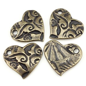 Bohemian Charms Antique Brass Charms TierraCast AMOR HEART Charms Bronze Charms for Jewelry Making Valentines Charms Natural Organic P1376 image 2