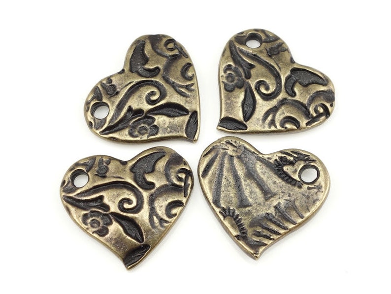 Bohemian Charms Antique Brass Charms TierraCast AMOR HEART Charms Bronze Charms for Jewelry Making Valentines Charms Natural Organic P1376 image 2