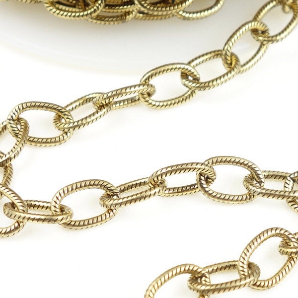 TierraCast 9mm x 6mm Cable Chain Antique Gold Chain Large Embossed Heavy Link Charm Bracelet Chain Open Link Chain  20-0325-26