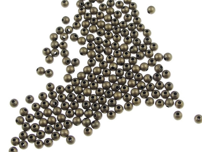 1000 Round Brass Beads 2.5mm Antique Brass Ball Beads Bronze Color Tiny Small Spacer Beads FSAB7 image 1