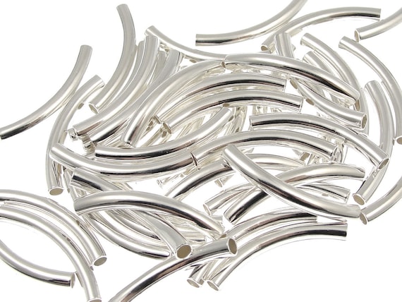 Noodle Beads 26mm x 3.2mm  with 2mm inner diameter Silver Plated Curved Tube Beads Silver Tube Beads Silver Noodles FB31