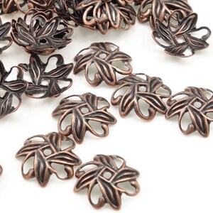 36 or more 10mm Antique Copper Bead Caps Aged Solid Copper Beadcaps Flat Filigree Petal Shape Copper Beads FSAC53 image 5