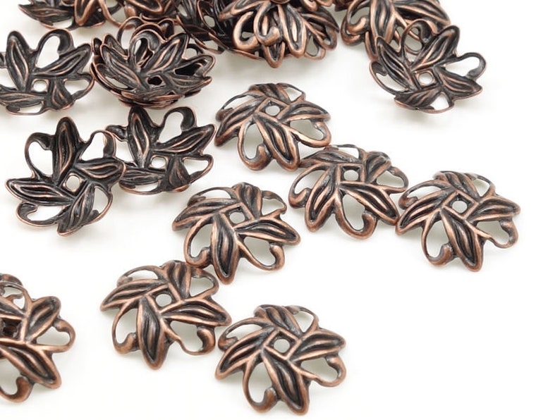 36 or more 10mm Antique Copper Bead Caps Aged Solid Copper Beadcaps Flat Filigree Petal Shape Copper Beads FSAC53 image 5