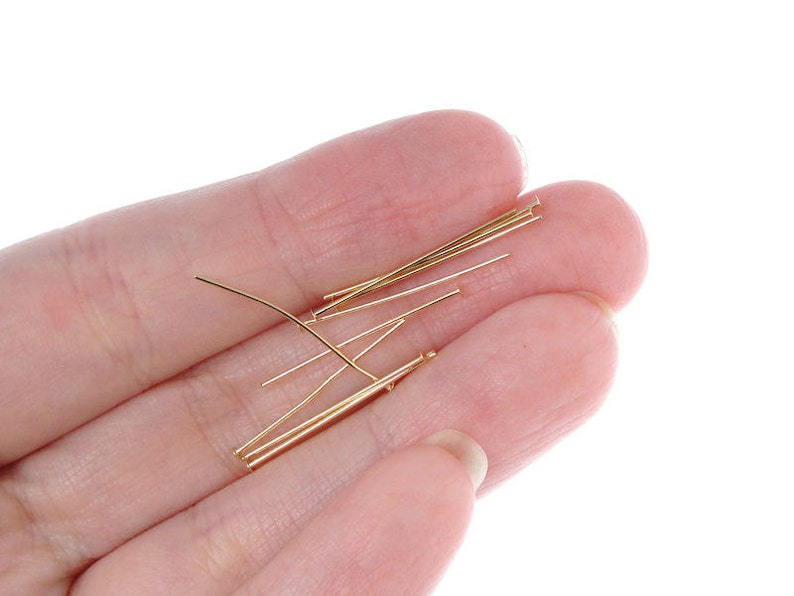 100 Gold Headpins 1 Short Gold Head Pins Gold Plated Findings 1 Inch Headpins FS134 image 2
