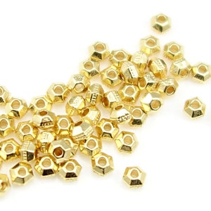 50 Bright Gold Beads for Jewelry Making 3mm Faceted Bicones TierraCast Heishi Beads Gold Spacer Beads Tiny Small 3mm Beads PS177 image 1