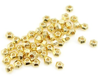 50 Bright Gold Beads for Jewelry Making 3mm Faceted Bicones TierraCast Heishi Beads Gold Spacer Beads Tiny Small 3mm Beads (PS177)