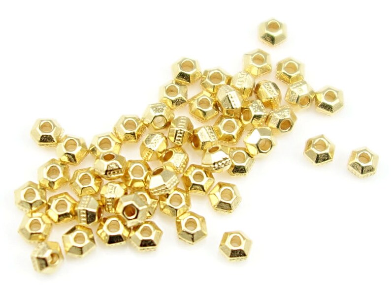 50 Bright Gold Beads for Jewelry Making 3mm Faceted Bicones TierraCast Heishi Beads Gold Spacer Beads Tiny Small 3mm Beads PS177 image 1