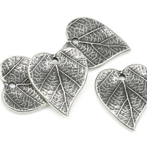 Dark Antique Silver Charms Double Sided Heart Leaf Charms 15mm x 17mm Autumn Leaves by TierraCast for Fall Jewelry Making P1715 image 2