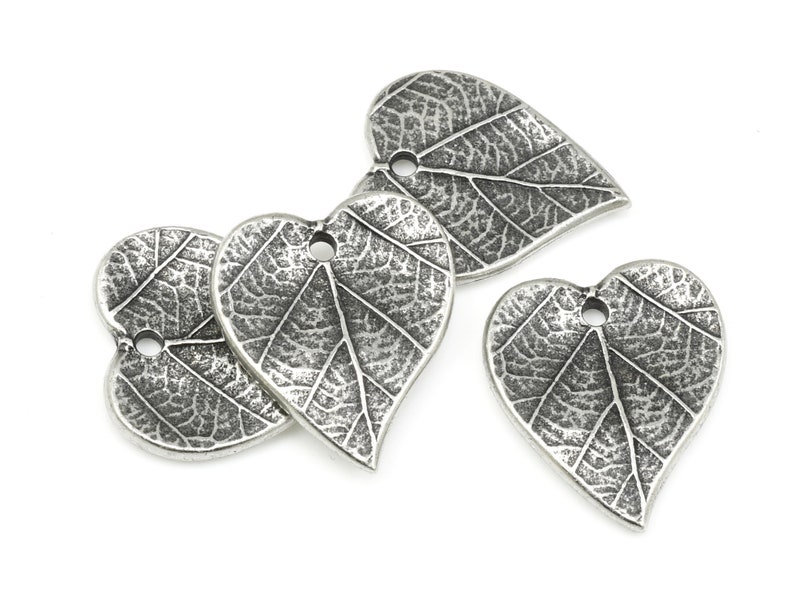 Dark Antique Silver Charms Double Sided Heart Leaf Charms 15mm x 17mm Autumn Leaves by TierraCast for Fall Jewelry Making P1715 image 2