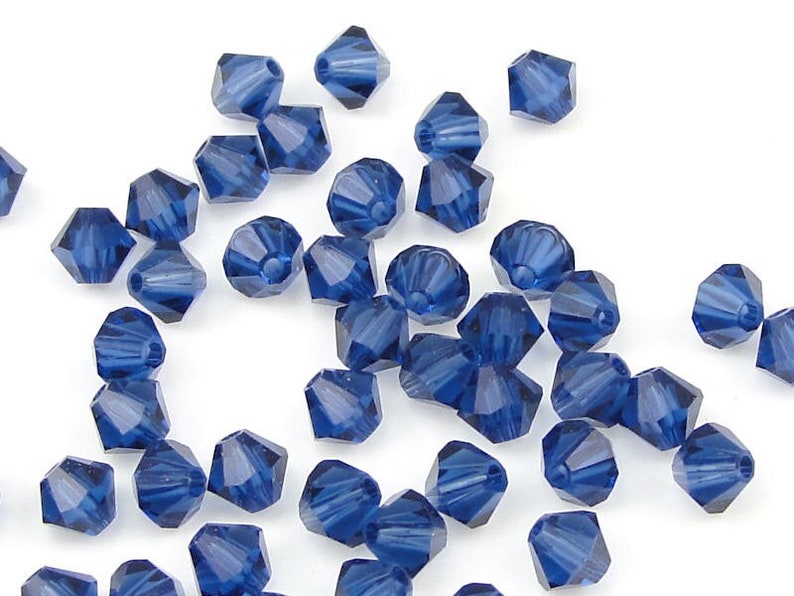 48 DARK SAPPHIRE BLUE 4mm Bicones 5301 5328 Swarovski Crystal Beads Rich Deep Dark Blue Beads image 1