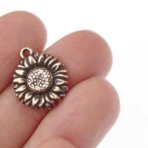 TierraCast SUNFLOWER DROP Antique Copper Charm Sun Flower Charm 17mm Copper Pendant Summer Fall Supplies P764 image 2